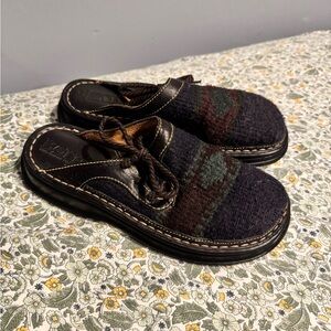Born Killim Women Aztec Mules Size 7 (38) Leather Wool Boho Slip Ons